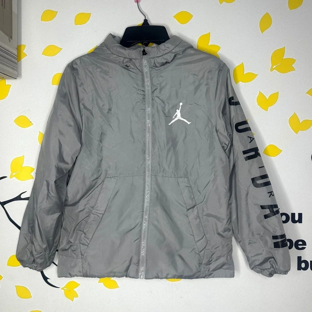 AIR JORDAN BOYS THERMA WINDBREAKER FULL ZIP JACKET Size Small 8-10 Years Gray‎